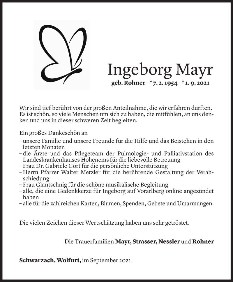  Todesanzeige für Ingeborg Mayr vom 28.09.2021 aus Vorarlberger Nachrichten