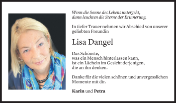 Todesanzeige von Lisbeth Dangel von Vorarlberger Nachrichten