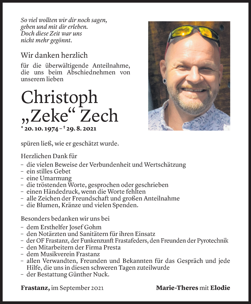  Todesanzeige für Christoph Zech vom 21.09.2021 aus Vorarlberger Nachrichten