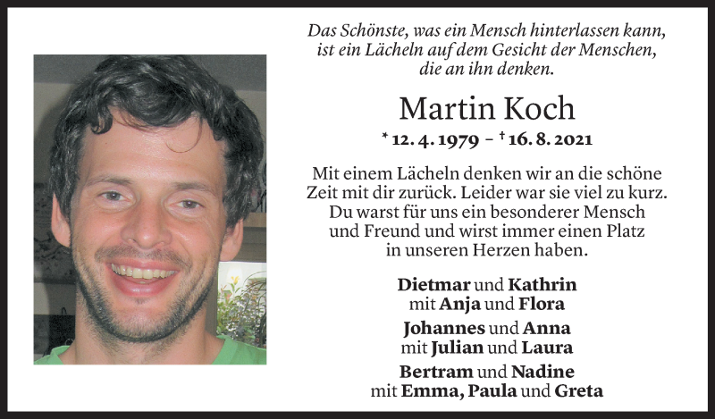  Todesanzeige für Martin Koch vom 08.09.2021 aus Vorarlberger Nachrichten
