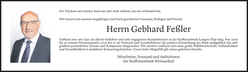  Todesanzeige für Gebhard Feßler vom 29.09.2021 aus Vorarlberger Nachrichten