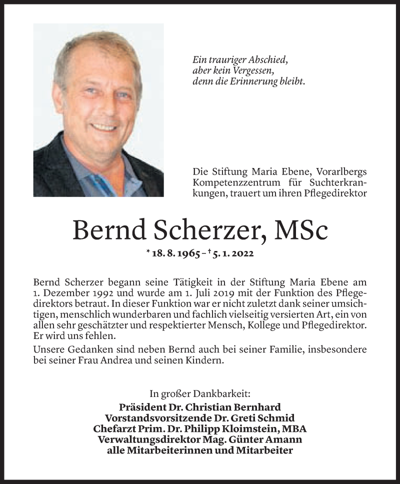  Todesanzeige für Bernd Christian Scherzer vom 11.01.2022 aus Vorarlberger Nachrichten