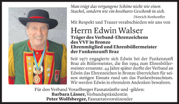 Todesanzeige von Edwin Walser von Vorarlberger Nachrichten