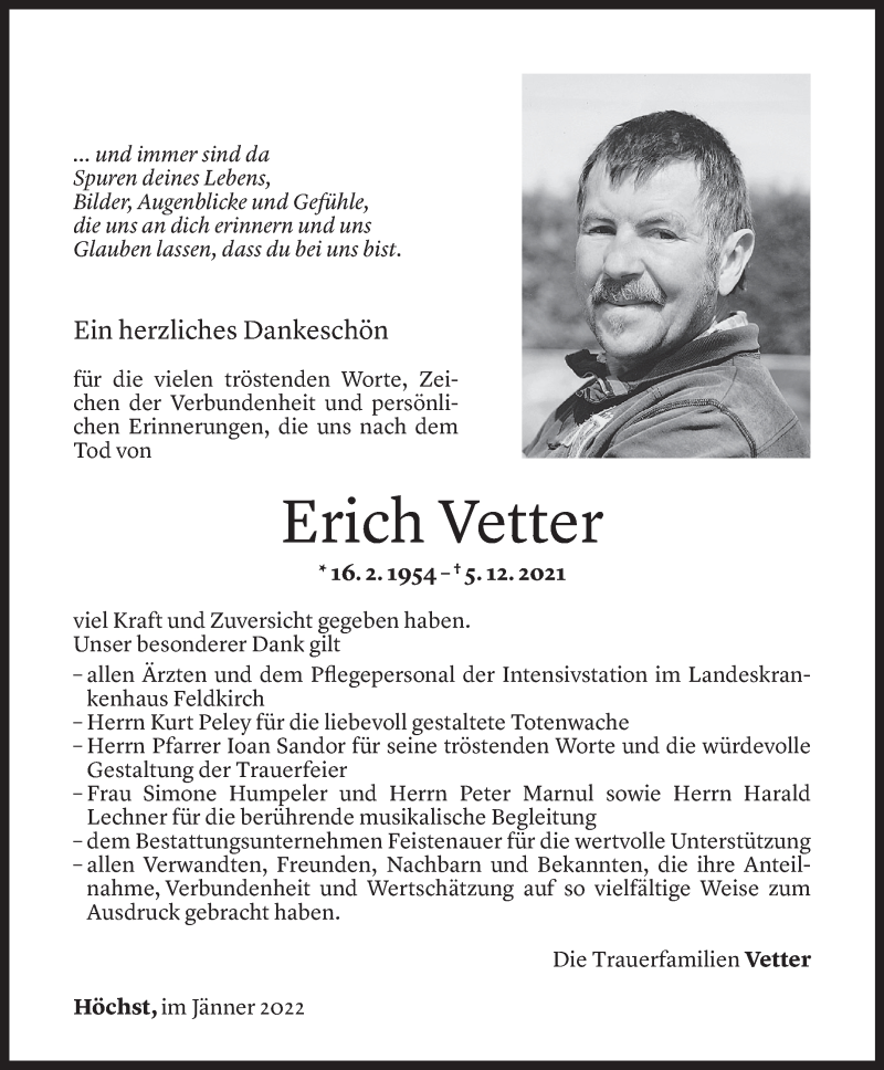  Todesanzeige für Erich Vetter vom 21.01.2022 aus Vorarlberger Nachrichten