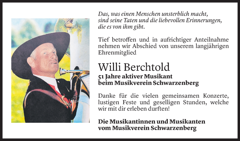  Todesanzeige für Wilhelm Berchtold vom 11.01.2022 aus Vorarlberger Nachrichten