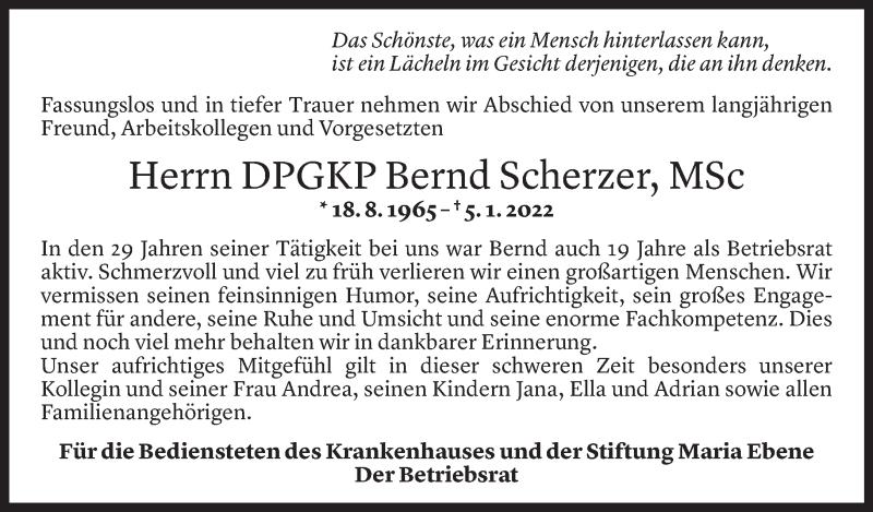  Todesanzeige für Bernd Christian Scherzer vom 11.01.2022 aus Vorarlberger Nachrichten