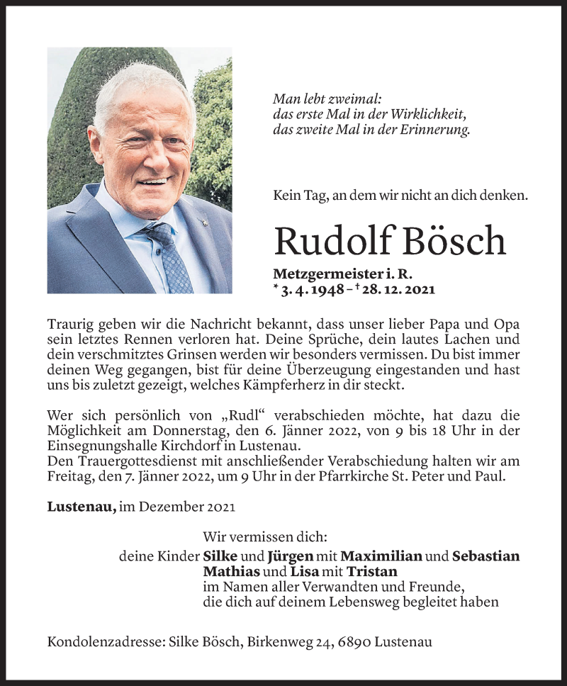  Todesanzeige für Rudolf Bösch vom 02.01.2022 aus Vorarlberger Nachrichten