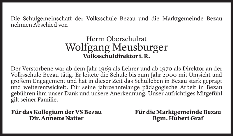  Todesanzeige für Wolfgang Meusburger vom 07.01.2022 aus Vorarlberger Nachrichten