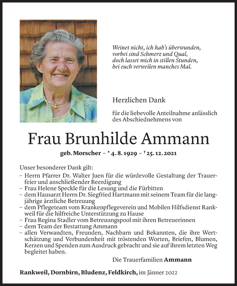  Todesanzeige für Brunhilde Ammann vom 12.01.2022 aus Vorarlberger Nachrichten