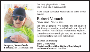 Todesanzeige von Robert Vonach von Vorarlberger Nachrichten