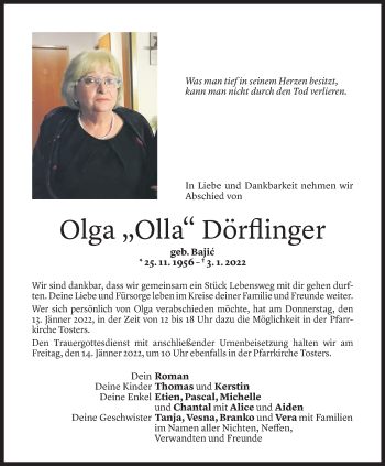 Todesanzeige von Olga Dörflinger von Vorarlberger Nachrichten