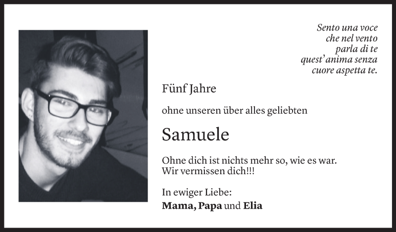  Todesanzeige für Samuele Italo Cafasso vom 07.01.2022 aus Vorarlberger Nachrichten