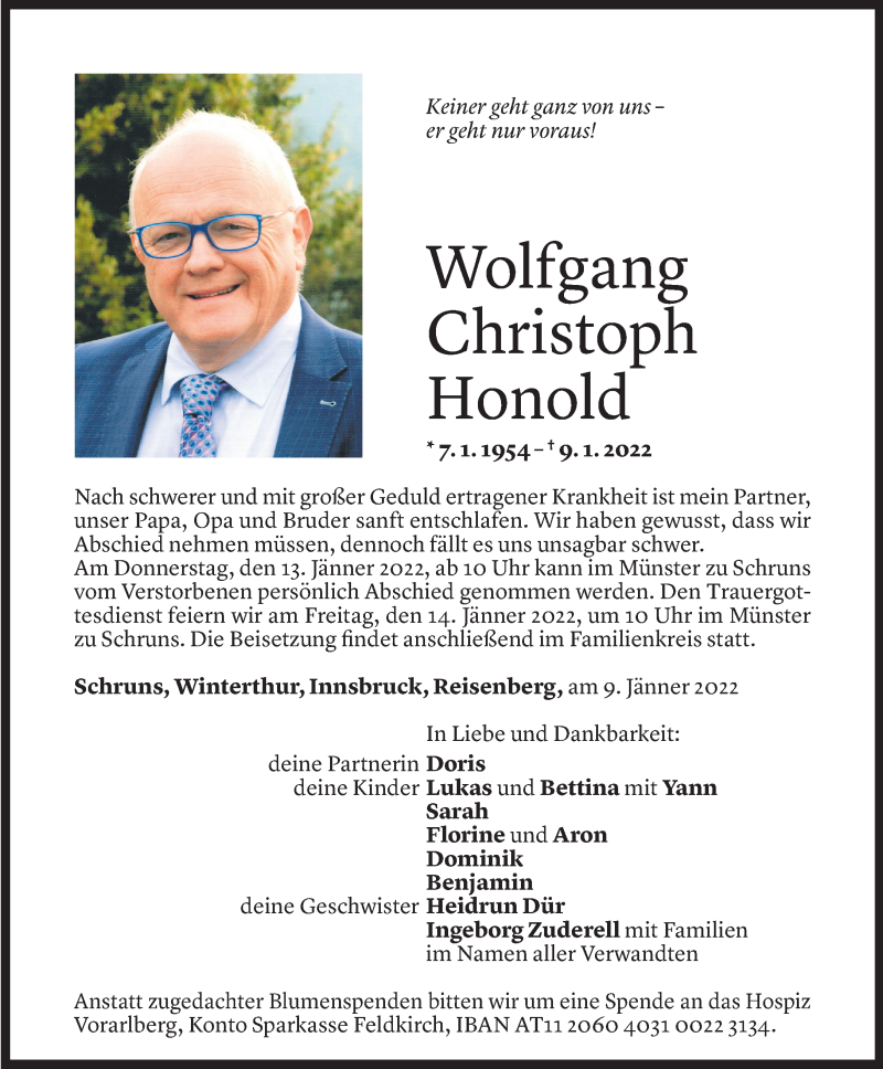  Todesanzeige für Wolfgang Christoph Honold vom 10.01.2022 aus Vorarlberger Nachrichten