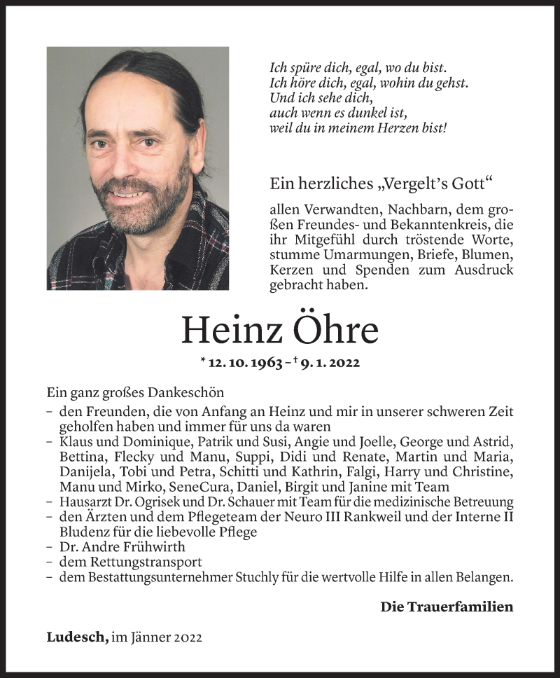  Todesanzeige für Heinz Öhre vom 18.01.2022 aus Vorarlberger Nachrichten