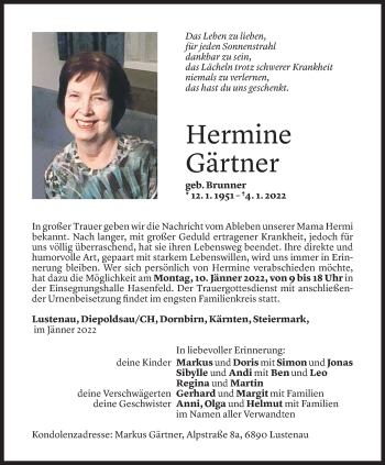 Todesanzeige von Hermine Gärtner von Vorarlberger Nachrichten