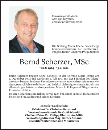 Todesanzeige von Bernd Christian Scherzer von Vorarlberger Nachrichten