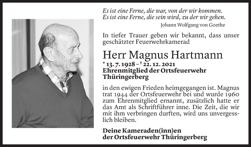  Todesanzeige für Magnus Hartmann vom 02.01.2022 aus Vorarlberger Nachrichten
