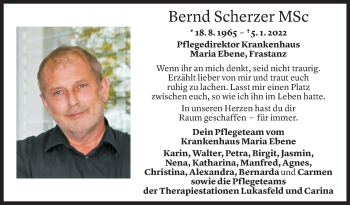 Todesanzeige von Bernd Christian Scherzer von Vorarlberger Nachrichten
