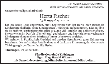Todesanzeige von Herta Fischer von Vorarlberger Nachrichten
