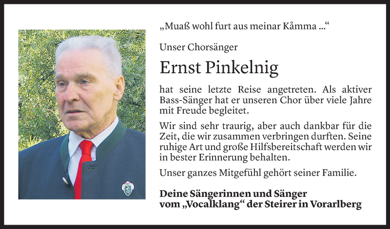  Todesanzeige für Ernst Pinkelnig vom 22.01.2022 aus Vorarlberger Nachrichten