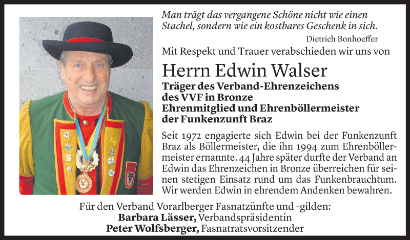  Todesanzeige für Edwin Walser vom 19.01.2022 aus Vorarlberger Nachrichten