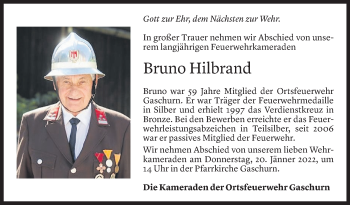 Todesanzeige von Bruno Hilbrand von Vorarlberger Nachrichten