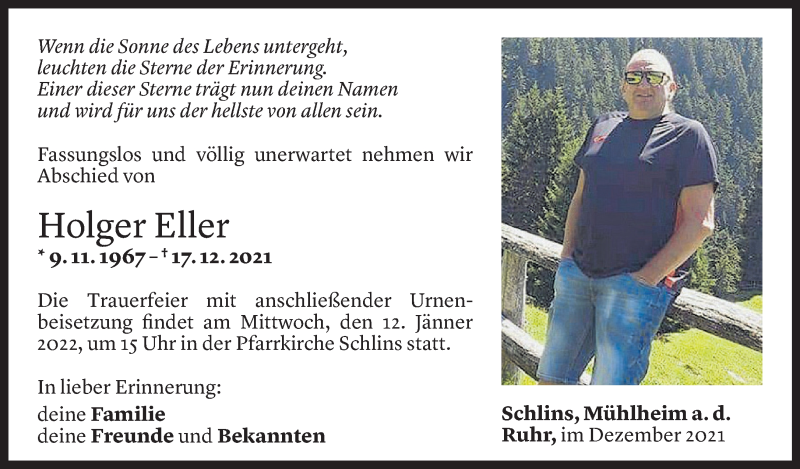  Todesanzeige für Holger Eller vom 07.01.2022 aus Vorarlberger Nachrichten