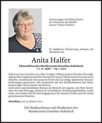 Todesanzeige von Anita Halfer von Vorarlberger Nachrichten