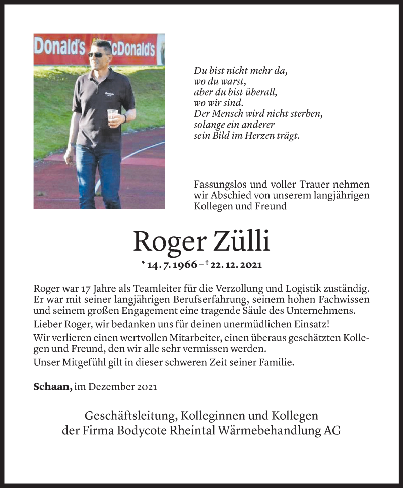  Todesanzeige für Roger Zülli vom 08.01.2021 aus Vorarlberger Nachrichten
