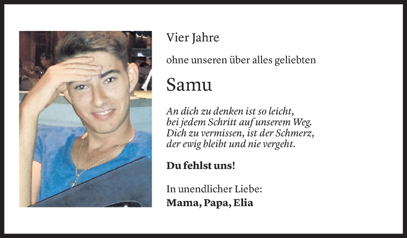  Todesanzeige für Samuele Italo Cafasso vom 08.01.2021 aus Vorarlberger Nachrichten