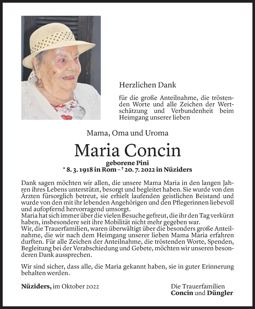  Todesanzeige für Maria Concin vom 29.10.2022 aus Vorarlberger Nachrichten