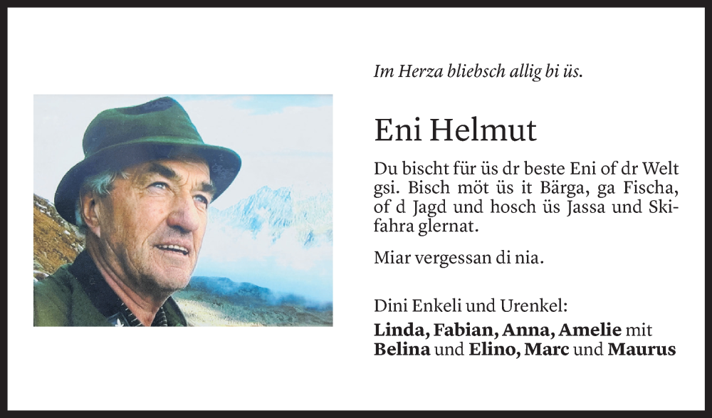  Todesanzeige für Helmut Winkler vom 05.10.2022 aus Vorarlberger Nachrichten