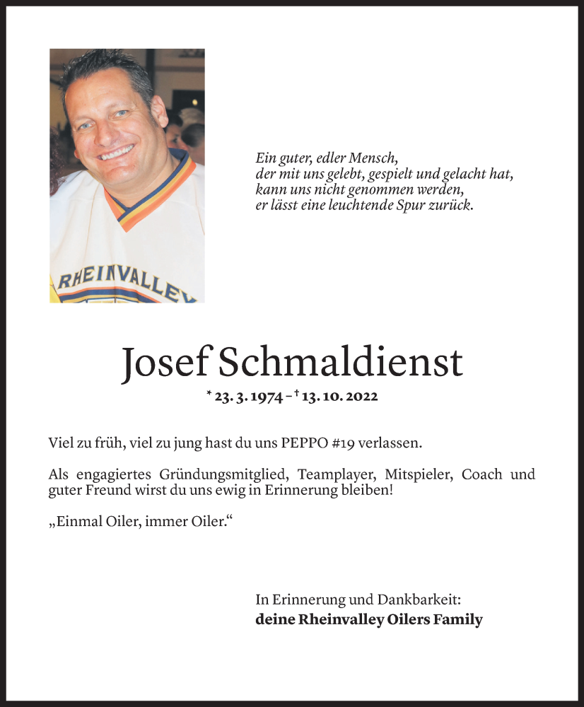  Todesanzeige für Josef Schmaldienst vom 16.10.2022 aus Vorarlberger Nachrichten