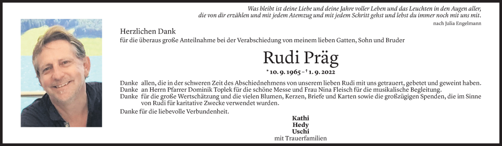  Todesanzeige für Rudi Präg vom 07.10.2022 aus vorarlberger nachrichten