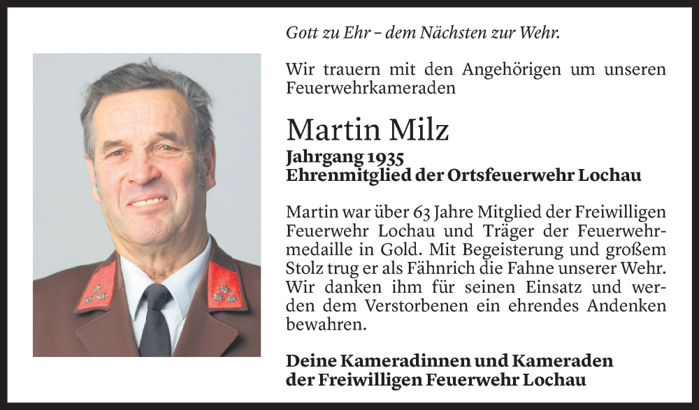  Todesanzeige für Martin Milz vom 27.10.2022 aus Vorarlberger Nachrichten