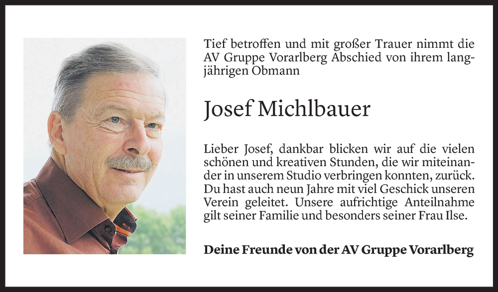  Todesanzeige für Josef Michlbauer vom 08.10.2022 aus Vorarlberger Nachrichten