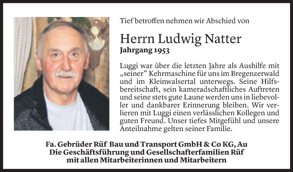  Todesanzeige für Ludwig Natter vom 20.10.2022 aus Vorarlberger Nachrichten