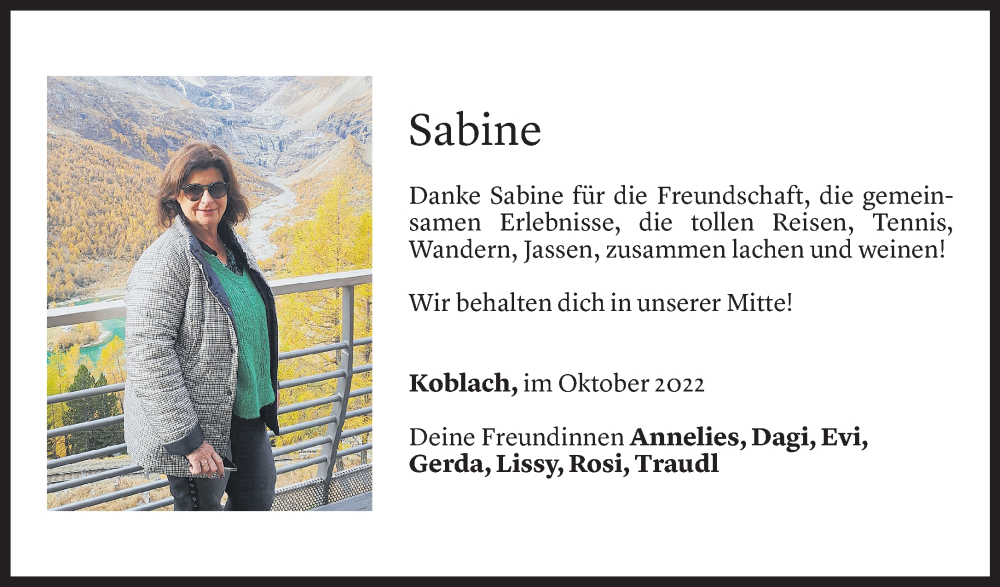  Todesanzeige für Sabine Egle vom 01.11.2022 aus Vorarlberger Nachrichten