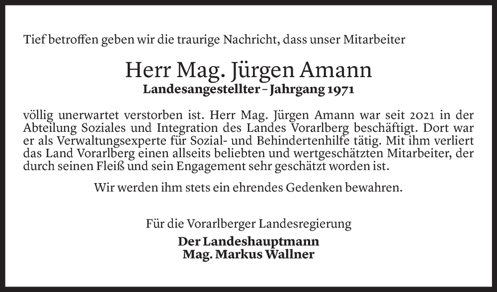  Todesanzeige für Jürgen Amann vom 04.11.2022 aus Vorarlberger Nachrichten