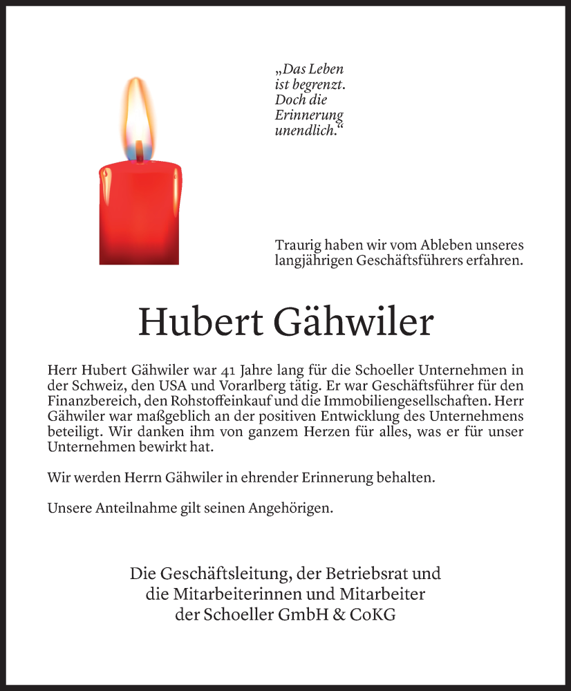  Todesanzeige für Hubert Gähwiler vom 08.11.2022 aus Vorarlberger Nachrichten