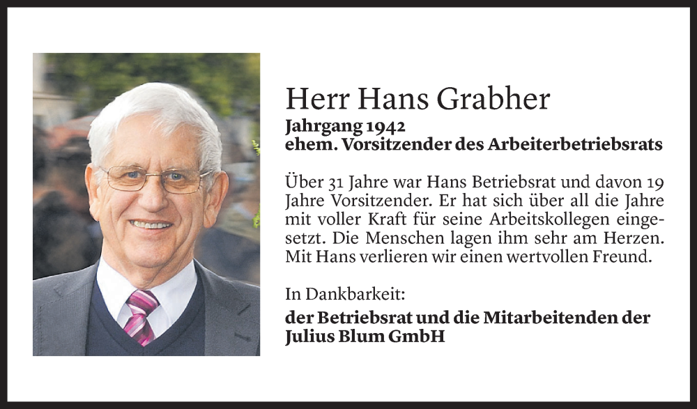  Todesanzeige für Hans Grabher vom 08.11.2022 aus Vorarlberger Nachrichten