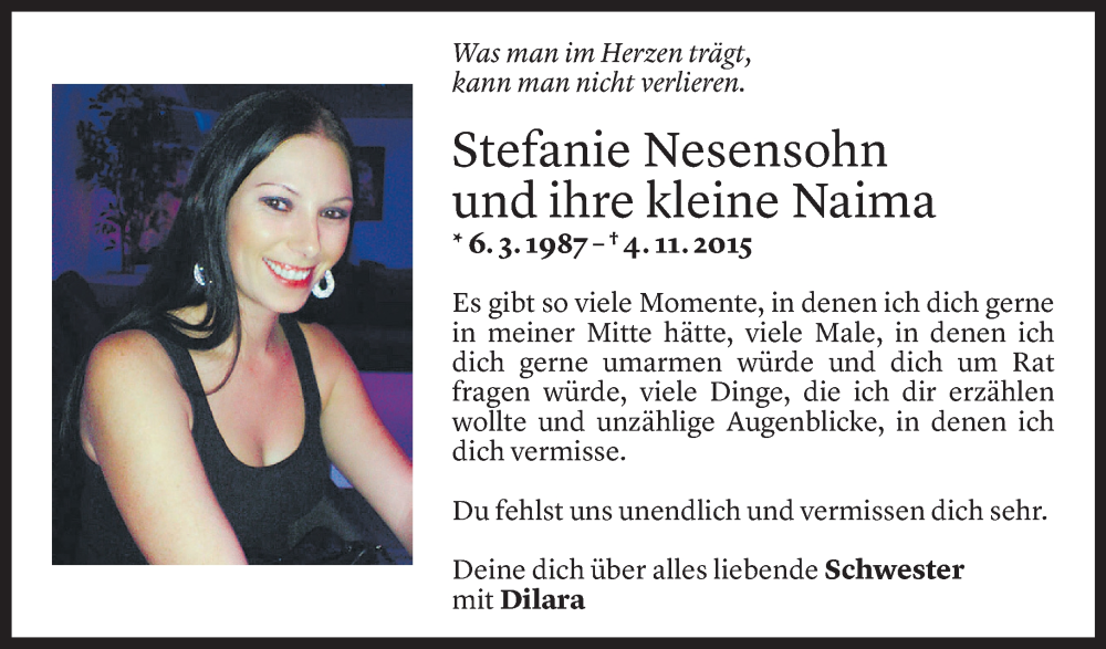  Todesanzeige für Stefanie Nesensohn vom 02.11.2022 aus Vorarlberger Nachrichten