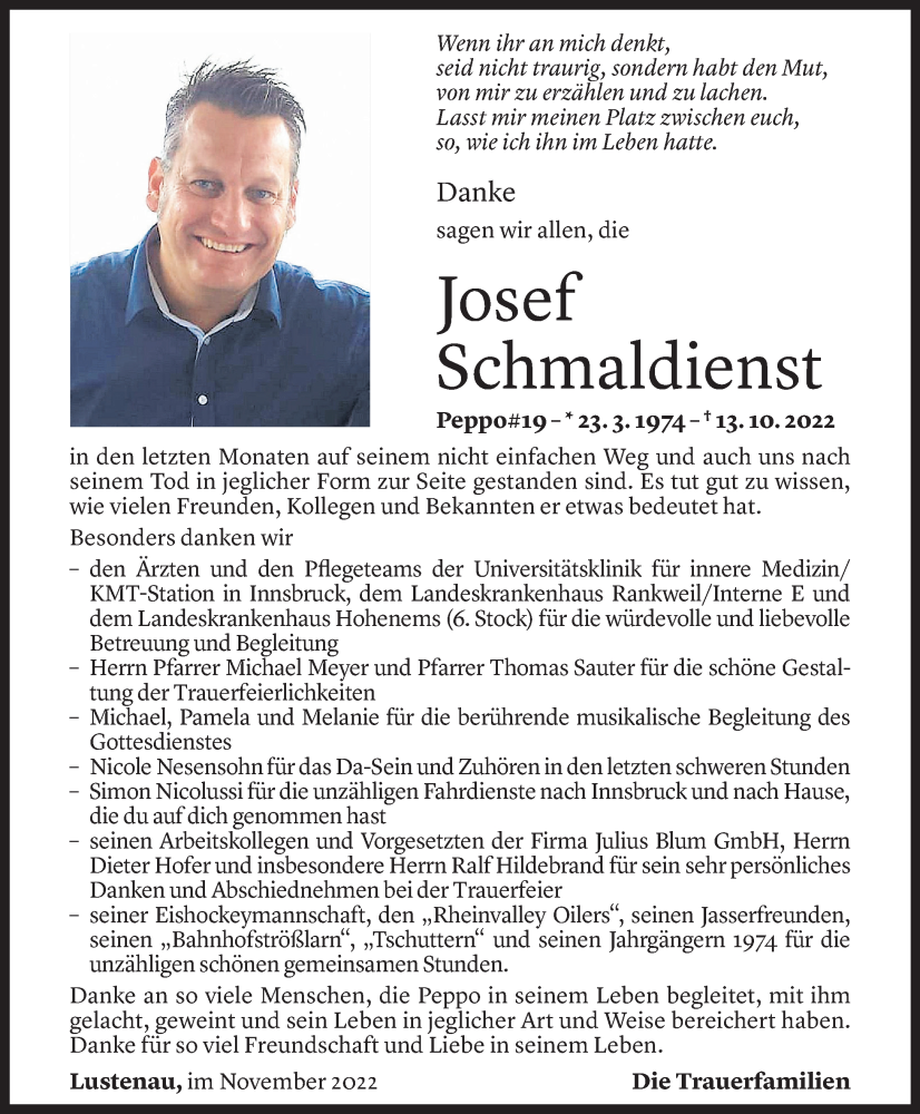  Todesanzeige für Josef Schmaldienst vom 25.11.2022 aus Vorarlberger Nachrichten