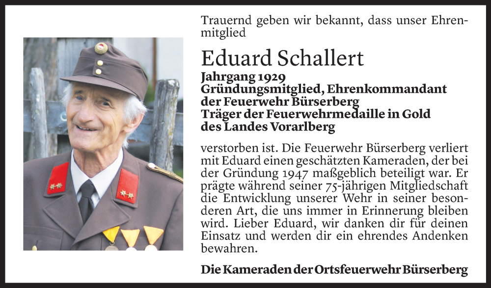  Todesanzeige für Eduard Schallert vom 30.11.2022 aus Vorarlberger Nachrichten