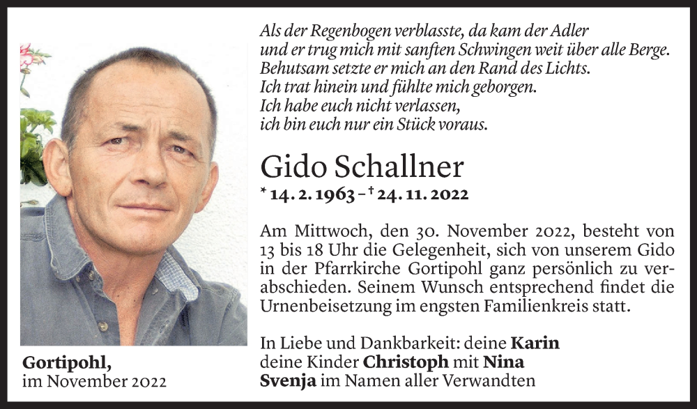  Todesanzeige für Gido Schallner vom 28.11.2022 aus v