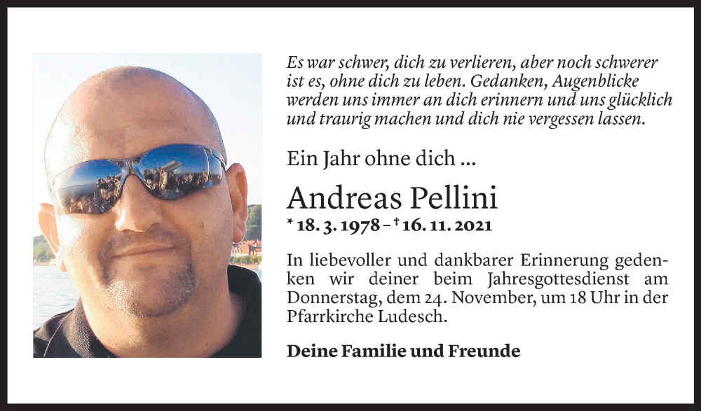  Todesanzeige für Andreas Pellini vom 20.11.2022 aus Vorarlberger Nachrichten