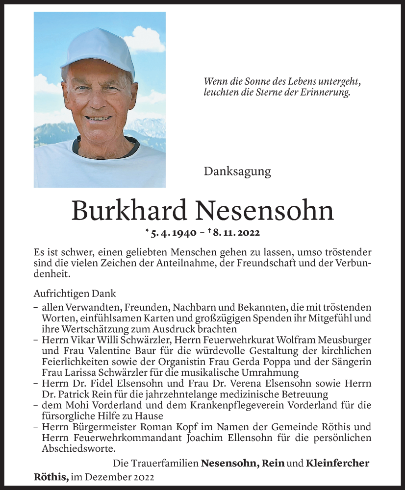  Todesanzeige für Burkhard Nesensohn vom 03.12.2022 aus Vorarlberger Nachrichten
