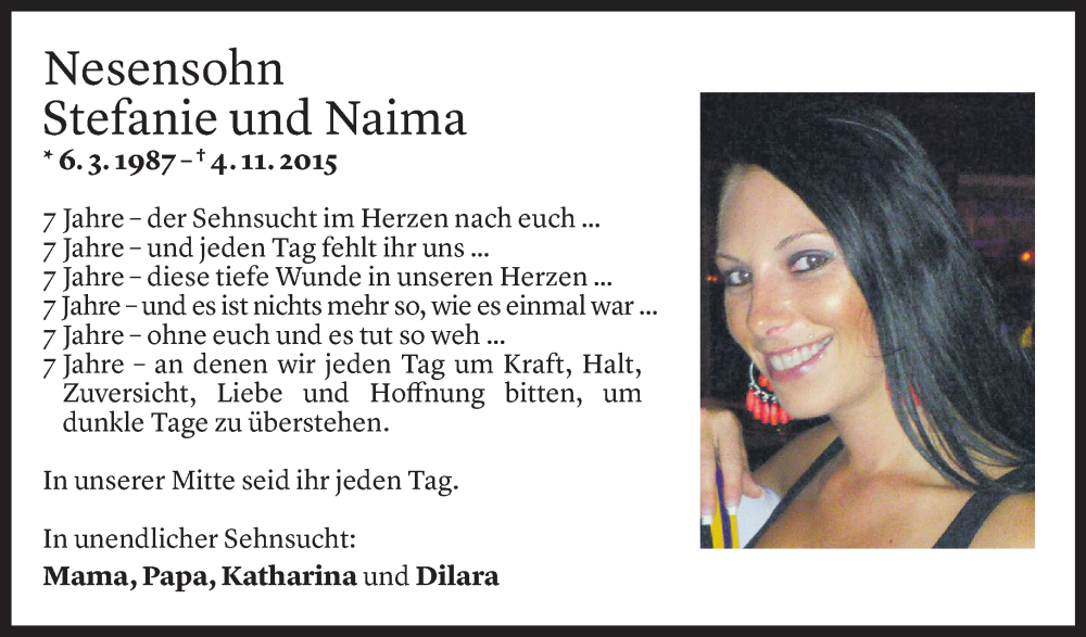  Todesanzeige für Stefanie Nesensohn vom 02.11.2022 aus Vorarlberger Nachrichten