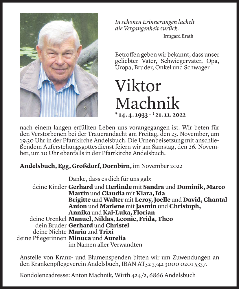  Todesanzeige für Viktor Machnik vom 24.11.2022 aus Vorarlberger Nachrichten