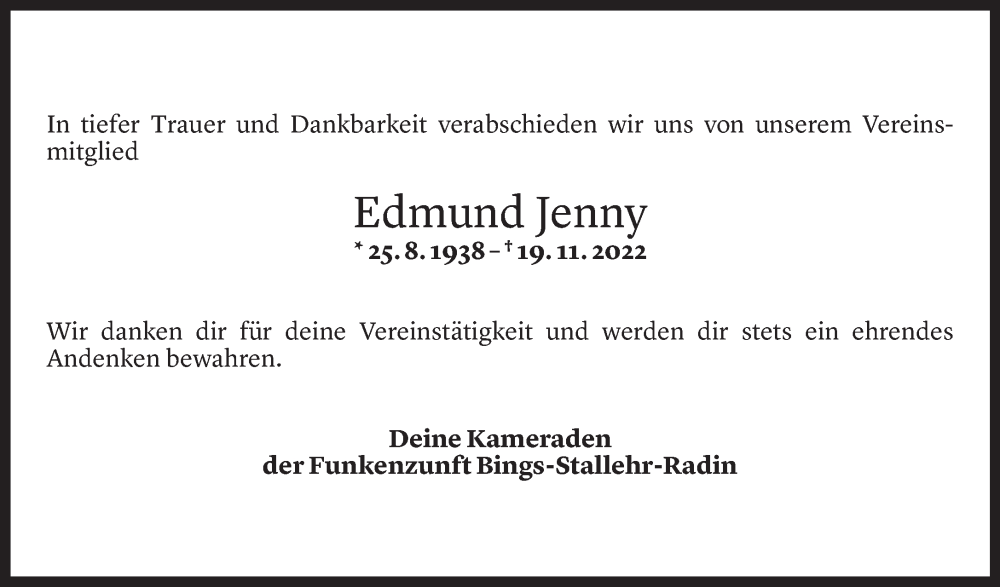 Todesanzeige für Edmund Jenny vom 05.12.2022 aus Vorarlberger Nachrichten